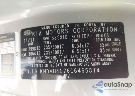 2012 Kia Sedona Ex z USA, uszkodzony, nr VIN KNDMH4C76C6465314